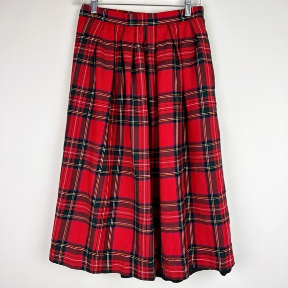 Lands End Vintage 80's Red Plaid Wool Skirt - Picture 1 of 8